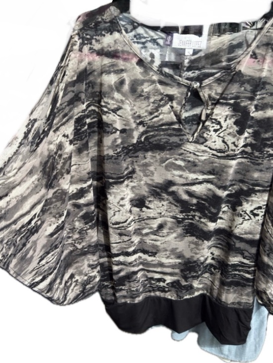 Jennifer Lopez Tops - Jennifer Lopez Marble-Print Cold-Shoulder Blouse in Black and Gray